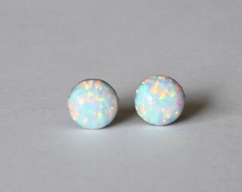 5mm Fire Opal stud earrings- Pure Titanium opal earrings - White opal studs- Small opal earrings- Pure Titanium earrings- Hypoallergenic