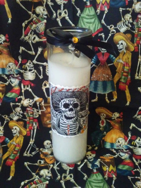Dia de los Muertos candle glittered Day of the Dead prayer