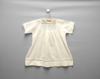 Vintage Baby Clothes, 1930's Handmade White Tattted Baby Girl Dress, White Baby Dress, Vintage Baby Dress, Size 12-18 Months
