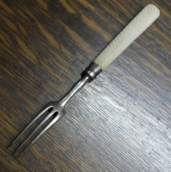 antique carved handle 3 prong fork