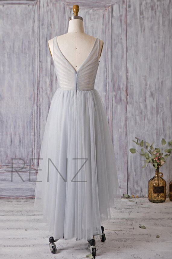 2017 Light Grey Bridesmaid Dress Long Gray Tulle Wedding