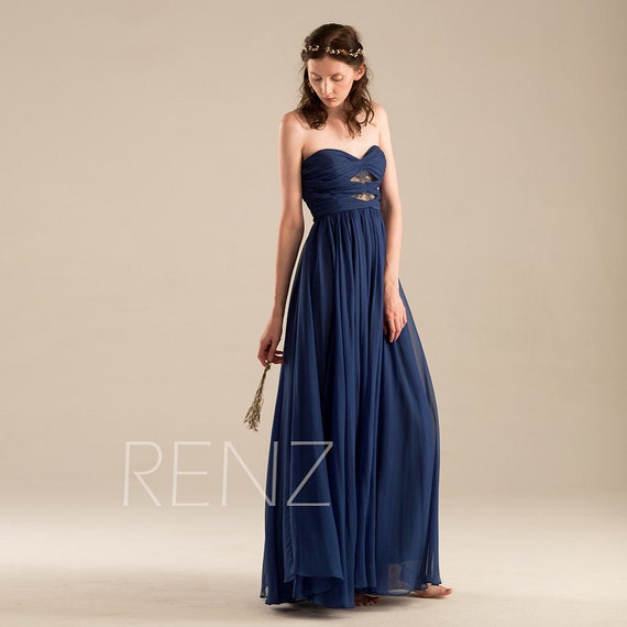 Navy Blue Bridesmaid Dress Sweetheart Wedding Dress Hollow