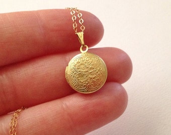 Gold Locket Necklace -Locket Necklace in Gold -Small Gold Locket Necklace
