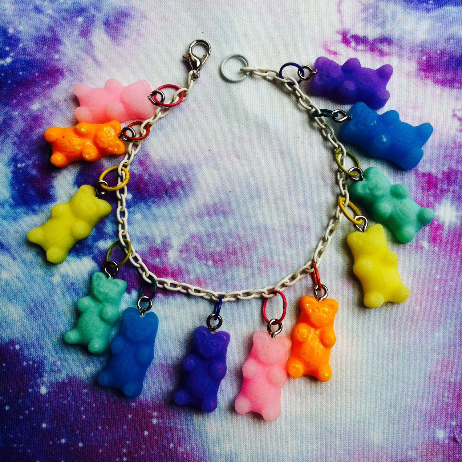 Rainbow Gummy Bear Charm Bracelet Fairy Kei Kawaii by VixieAndMynx