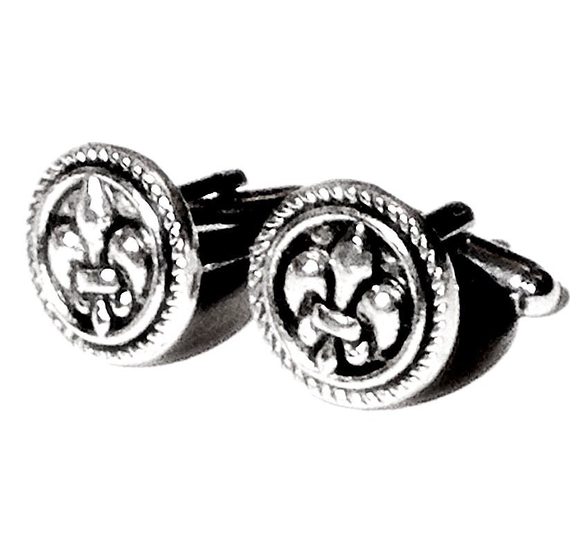 SALE Silver Fleur De Lis Circle Cufflinks Men's