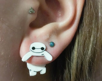 Big Hero 6 inspired Baymax Robot Clinging Faux Gauge Earrings