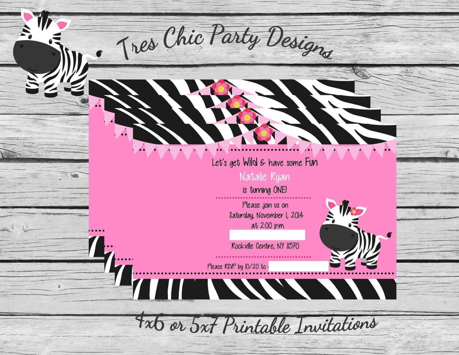 Pink Zebra Invitations 1