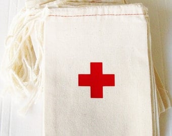Hangover Kit, 4 x 6 inch drawstring gift bag, first aid cross, first aid hangover kit bag bachelorette survival kit wedding birthday nurse