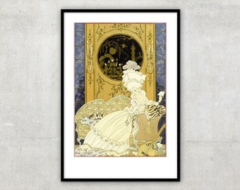 Art Deco print vintage style illustration for poetry collection "Fetes Galantes" by George Barbier, IL080.