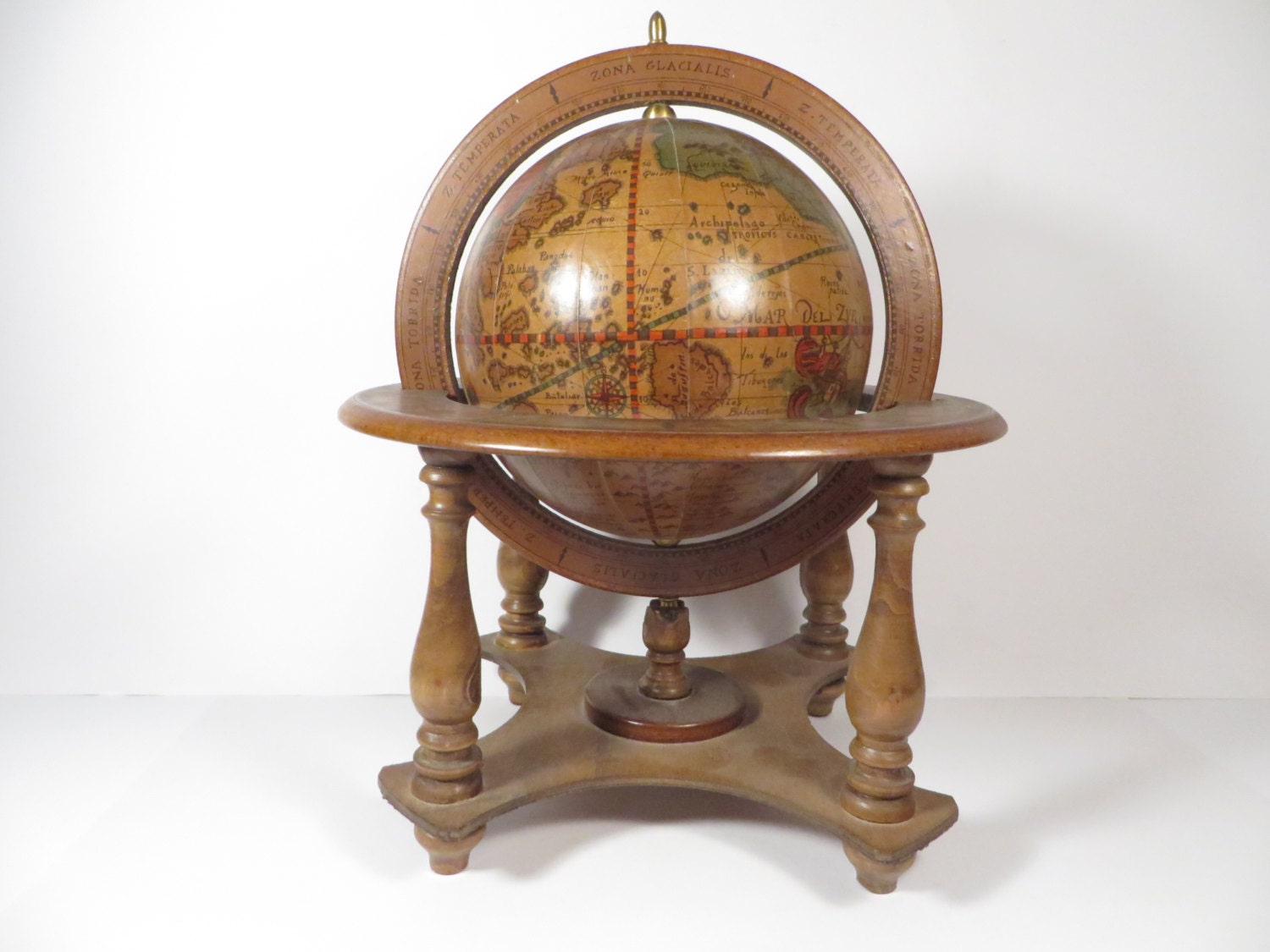 Vintage Wood Olde World Globe Table Top World Globe on Wood