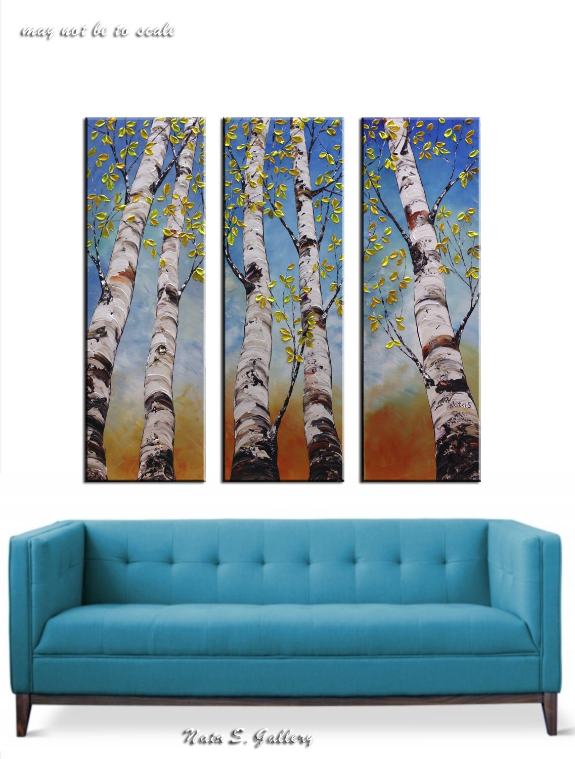 Birch Tree Painting Triptych Wall Art Original Landscape