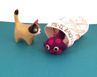 Purple Spotted Fish Catnip Cat Toy - Needle Felted Wool