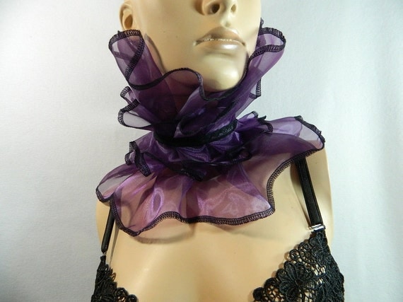 ruffle scarfette collar dark purple Fantasy Larping Gothic Cyber Steampunk Burlesque Corset Cape by Nashimiron steampunk buy now online