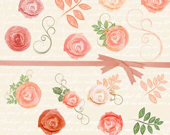 Watercolor Roses Clipart, Floral Clip Art, Planner Clipart, Rose Clip Art, Wedding Clipart, Blush Pink Flowers Clipart, #15145