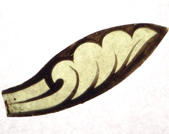 1800's Antique Stained Glass Leaf Fragment, Gothic Church Window Leaf