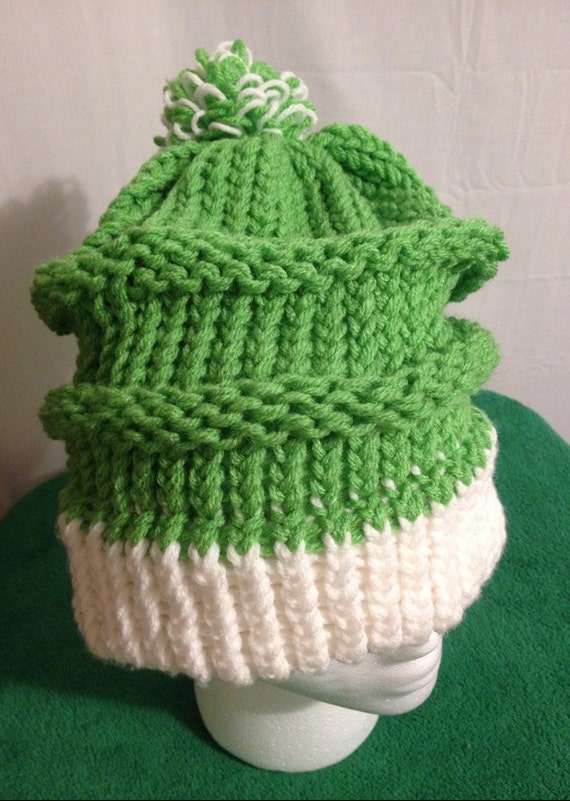 Spring Green and White Adult Hat by StitchetyDoDa on Etsy