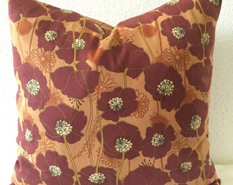 SALE**Single Pillow Cover 18x18 inch - Orange/Burgundy Floral Home Decor Fabric