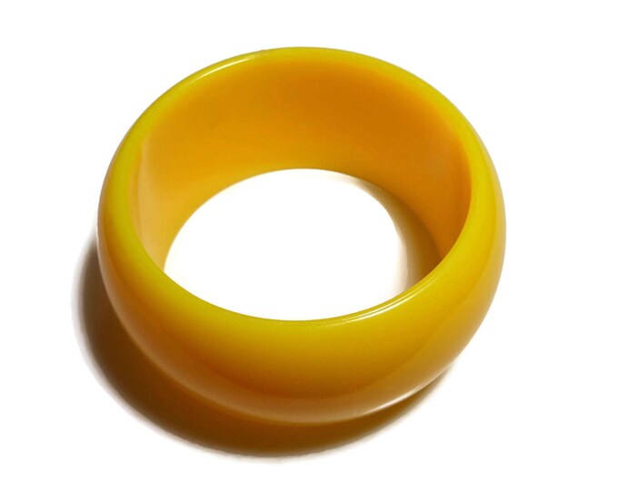 SALE Bangle bracelet, 1960s lucite, bright sunny yellow, large wide bracelet, hippie boho