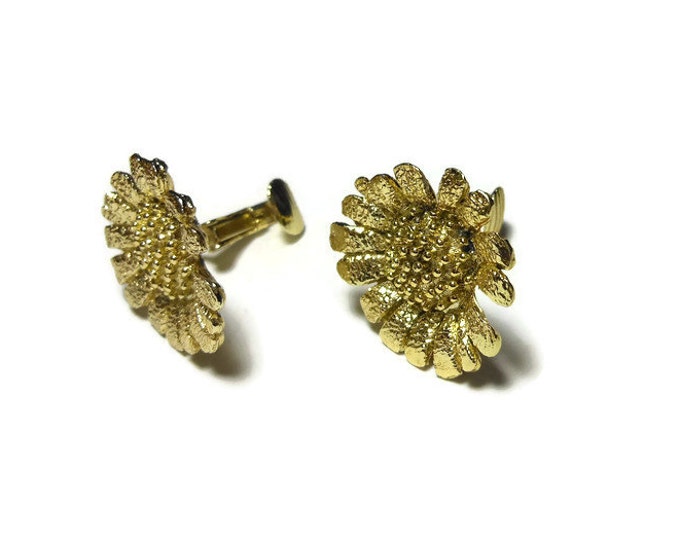 FREE SHIPPING Gold sunflower earrings, beautifully textured gold plated daisy figural clip earrings