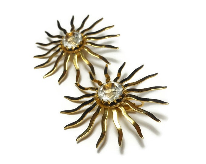 FREE SHIPPING Sarah Coventry earrings, 1959 Fascination probably not Dainty Fascination, large 2" starburst clip earrings, crystal center