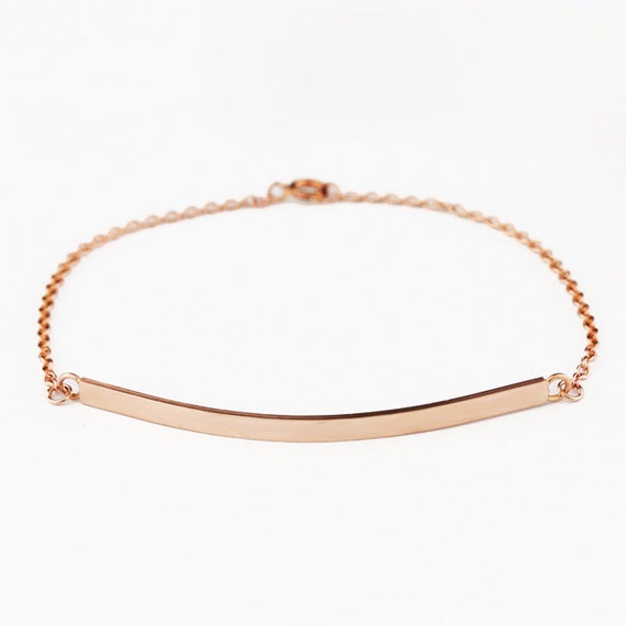 Solid 14k Rose Gold Bar Bracelet Rose Gold ID by HoardJewelry