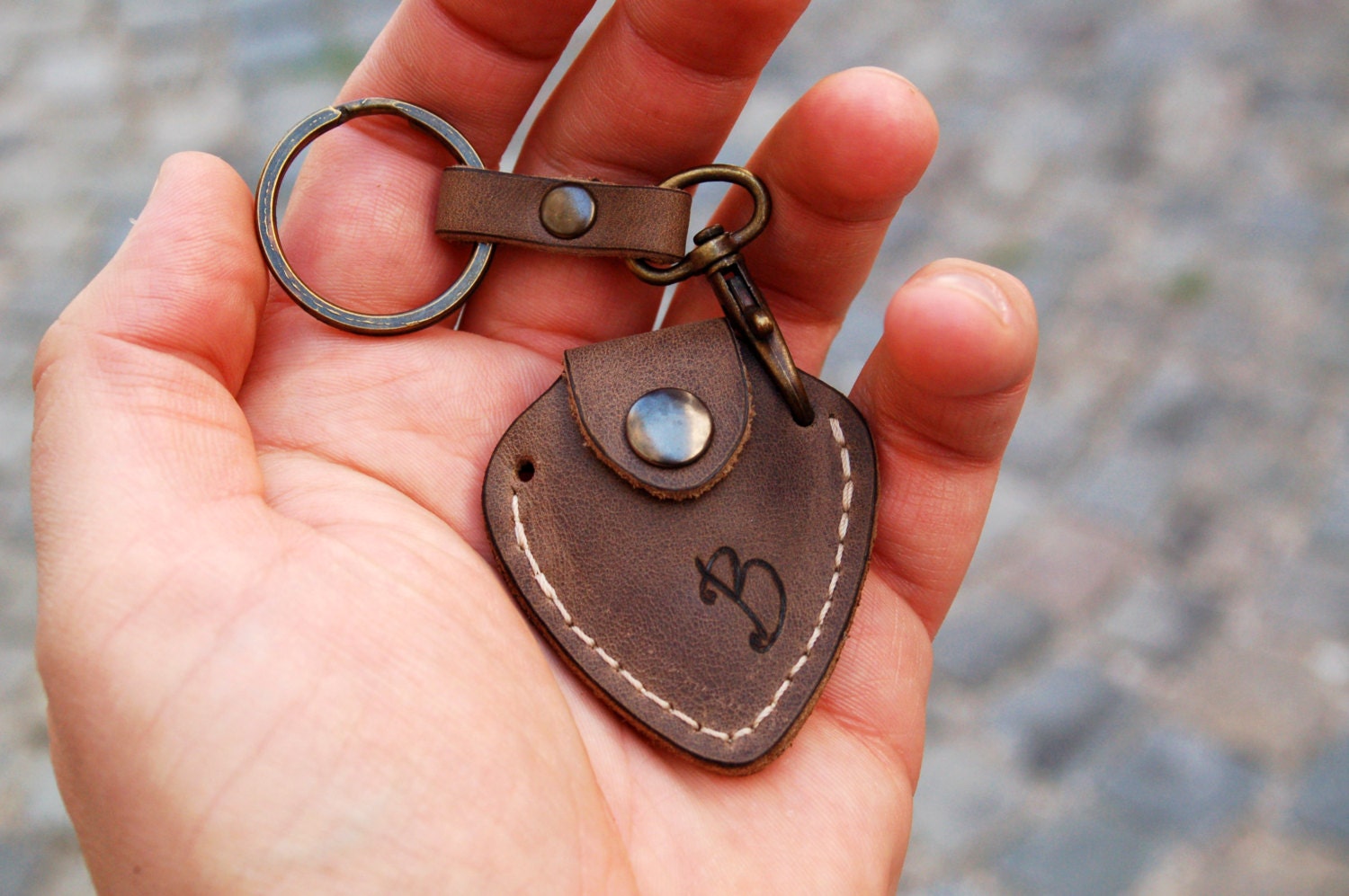 Personalized leather guitar pick holder with Initials and