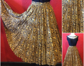 1950s Novelty Print Cotton Circle Skirt 3 Tier Extra Full