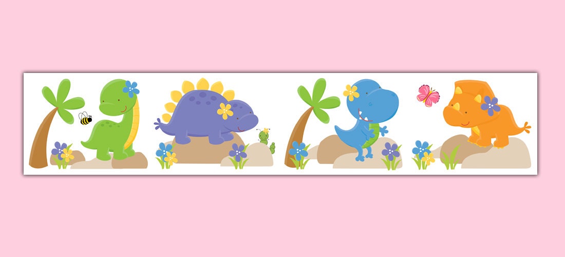 DINOSAUR WALLPAPER BORDER Decal Girl Dino Nursery Wall Art