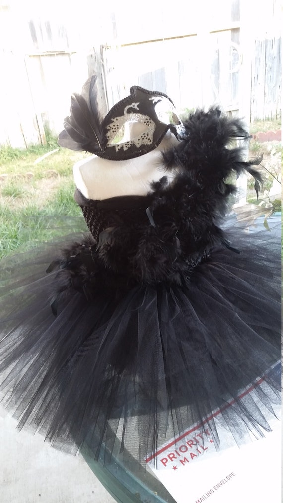 Black Swan with Feathers Costume Tutu Dress with Mask