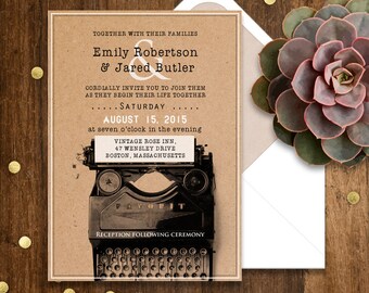 Kraft Wedding Invitations Rustic Typewriter Printable Unique Original Weddings Invitation Template EDITABLE Retro Country Invite Download Kraft Wedding Invitations Rustic Typewriter Printable Unique Original Weddings Invitation Template EDITABLE Retro Country Invite Download