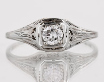 Antique Engagement Ring - Antique Edwardian 18k White Gold Diamond Engagement Ring