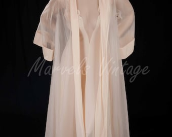 Vintage Blanche By Ralph Montenero Peignoir Set Nightgown And Chiffon Robe Size Small