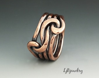 Copper Knot ring, Love Knot Ring, Infinity Ring, Forged Ring, Eternity Ring, Copper Ring, Double Knot Ring , 12 gauge Copper wire