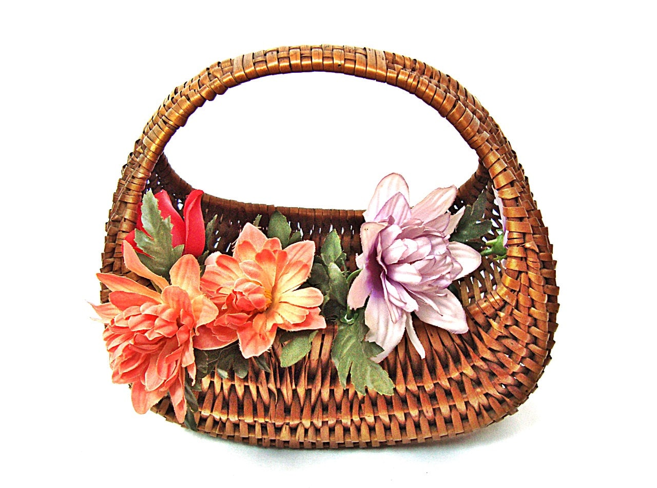 Vintage wicker Basket Purse Flower basket by IvanaSVintageGallery