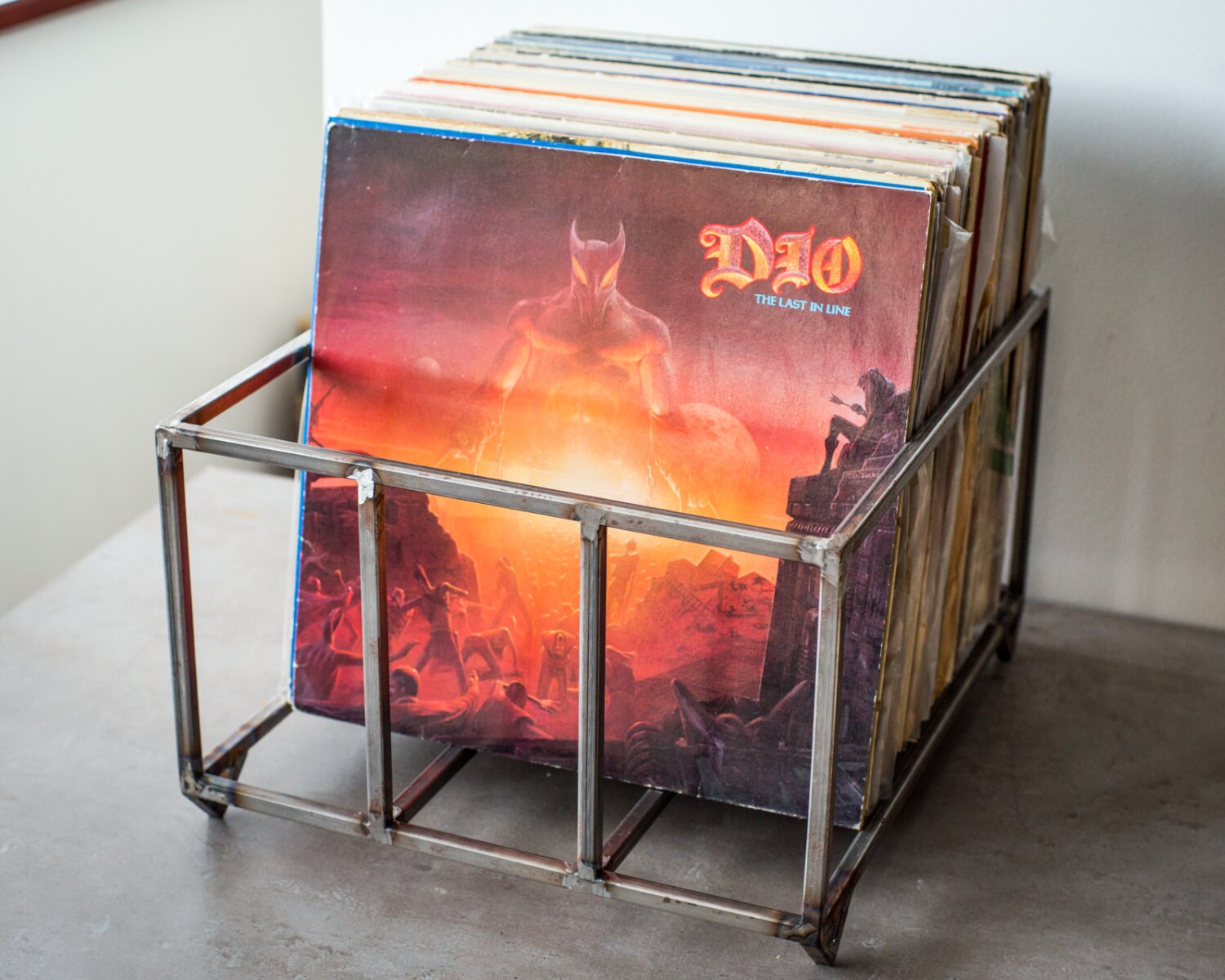 12 Vinyl LP record storage metal crate raw metal