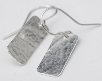 Forged Silver Rectangle Earrings - Forged Silver - Hammered Sterling Silver - Rectangle Earrings - Textured Silver Earrings