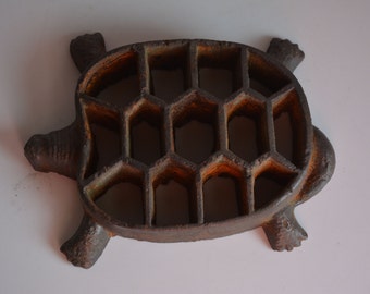 Kenzan for ikebana flower arranging, tortoise shape, iron, vintage Japanese