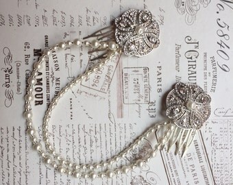 Hair chain - Art Deco Headpiece - Bridal hair jewellery - 1920's Dress - Bridal headpiece