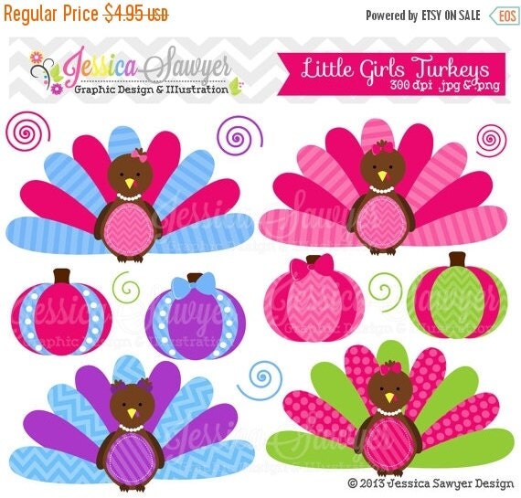 80% OFF - INSTANT DOWNLOAD, little girls turkeys, thanksgiving turkey clipart, for commercial use, personal use, invites, cards, scrapbooki Il_570xn
