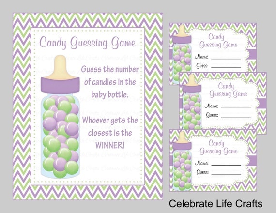 Baby Shower Candy Bottle Guessing Game - Sign and Tags - Baby Girl ...