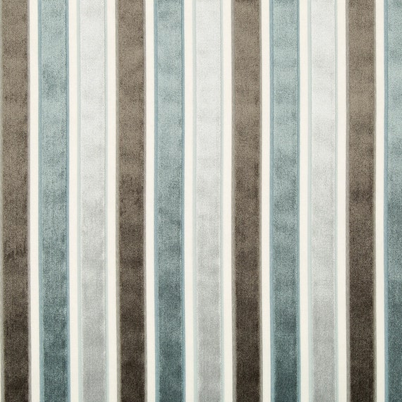 Grey Velvet Stripe Upholstery Fabric Blue Grey by PopDecorFabrics