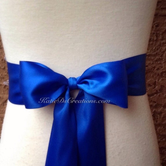 Royal Blue Satin Ribbon Sash / Royal Wedding Sash / Bridal Bow