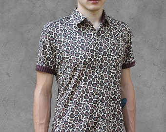 Leopard print shirt mens, short sleeve - Cheetah - BAÏSAP