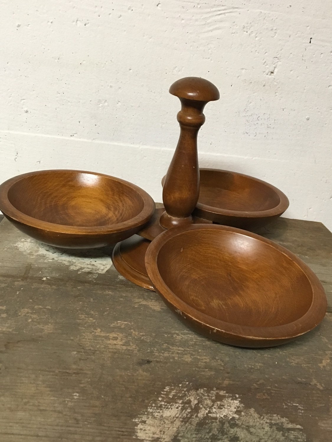 Wood Lazy Susan Vintage Turning Tray Snack Server Appetizer