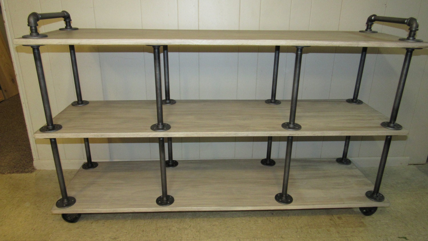 Industrial TV Stand, Whitewashed, Iron and Wood for 46 to 52 TVs