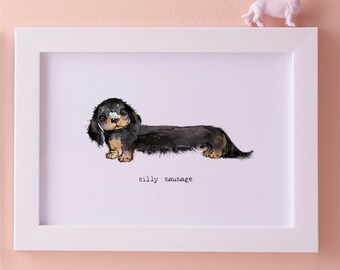 Silly sausage dog A4 art print