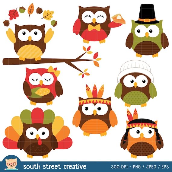 SALE! Thanksgiving Owls, Tribal, Pilgrim, Turkey | Cute ...