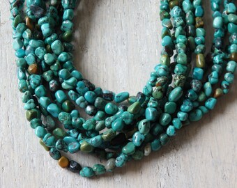Natural turquoise nugget beads - full strand of irregular turquoise nuggets in natural tones, 5-6mm natural turquoise beads - ONE strand