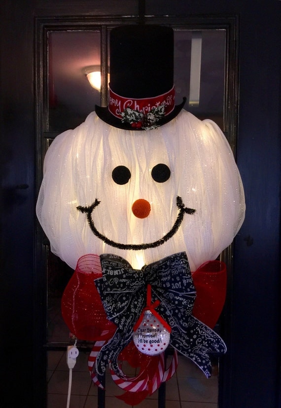 Items similar to Xmas Wreath lighted xmas wreath snowman wreath lighted