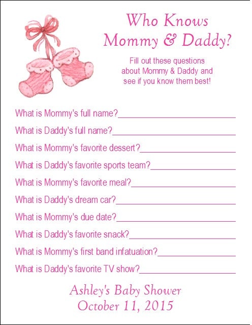 24 Personalized Who Knows MOMMY & DADDY Baby Shower Game